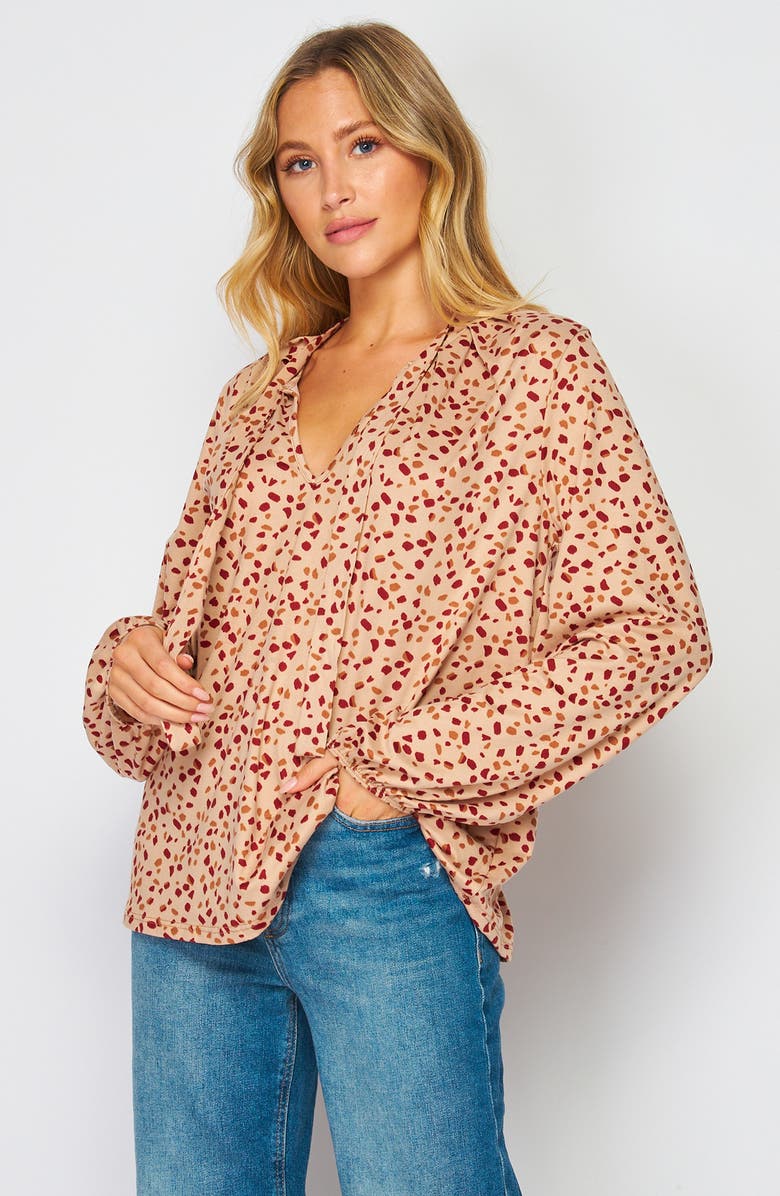 BLUEGREY Poet Tie Front Long Sleeve Top, Alternate, color, Taupe Multi