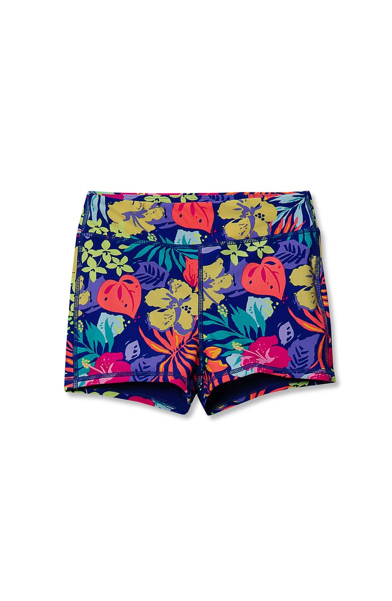 Lands' End Girls Swim Boy Shorts, Main, color, Tropical Floral/Dazzling Blue
