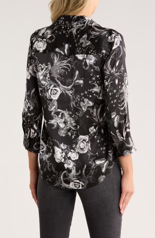 L Agence L'agence Dani Print Three-quarter Sleeve Silk Button-up Shirt