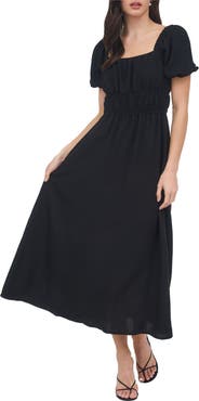 AUGUST SKY Puff Sleeve Midi Dress