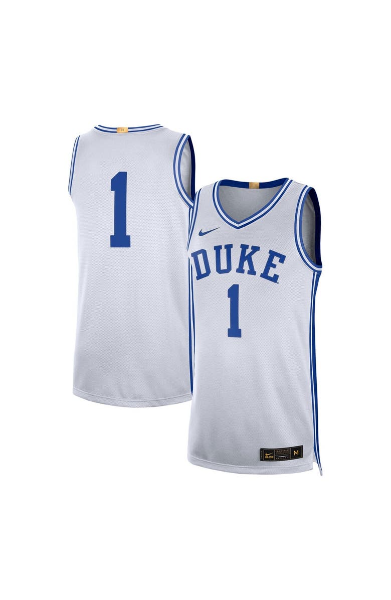 Nike Men's Nike #1 White Duke Blue Devils Limited Authentic Jersey, Main, color, 