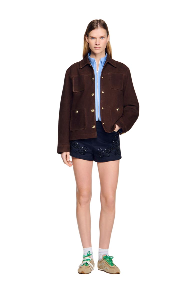 Suede jacket, Alternate, color, Black brown