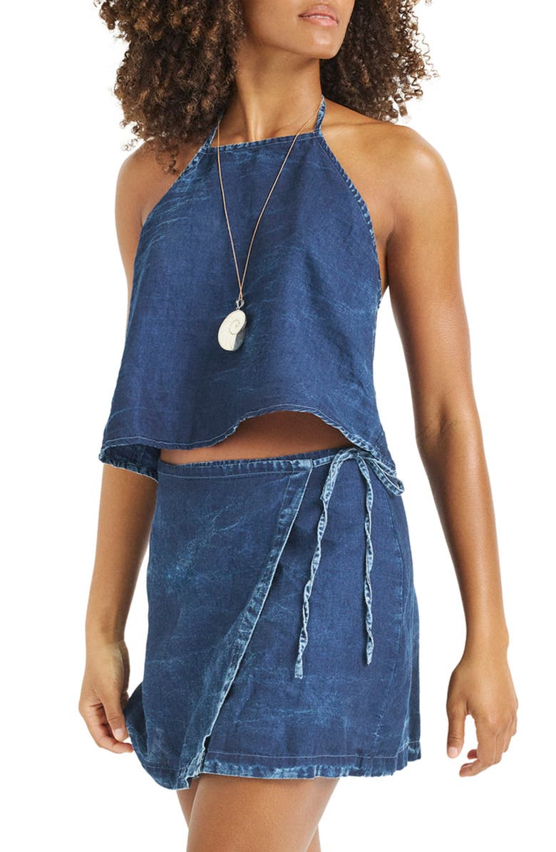 Vitamin A<sup>®</sup> Hana Halter Organic Cotton & Linen Denim Cover-Up Top, Main, color, Indigo