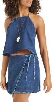 Vitamin A® Hana Halter Organic Cotton & Linen Denim Cover-Up Top