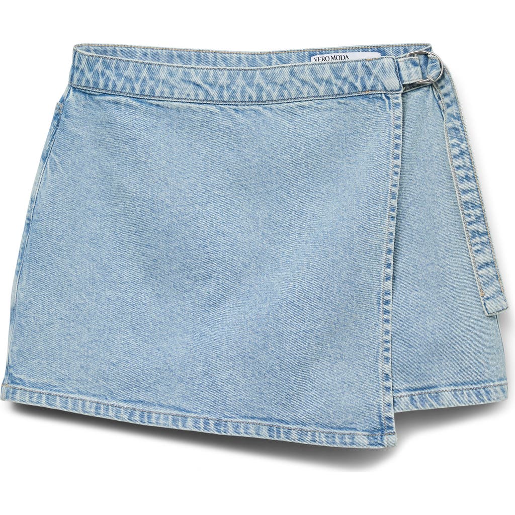 Vero Moda Vica Faux Wrap Denim Skort In Light Blue Denim