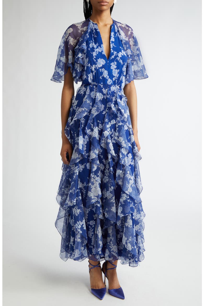 printed silk chiffon dress 30s Floral Silk Chiffon Dress