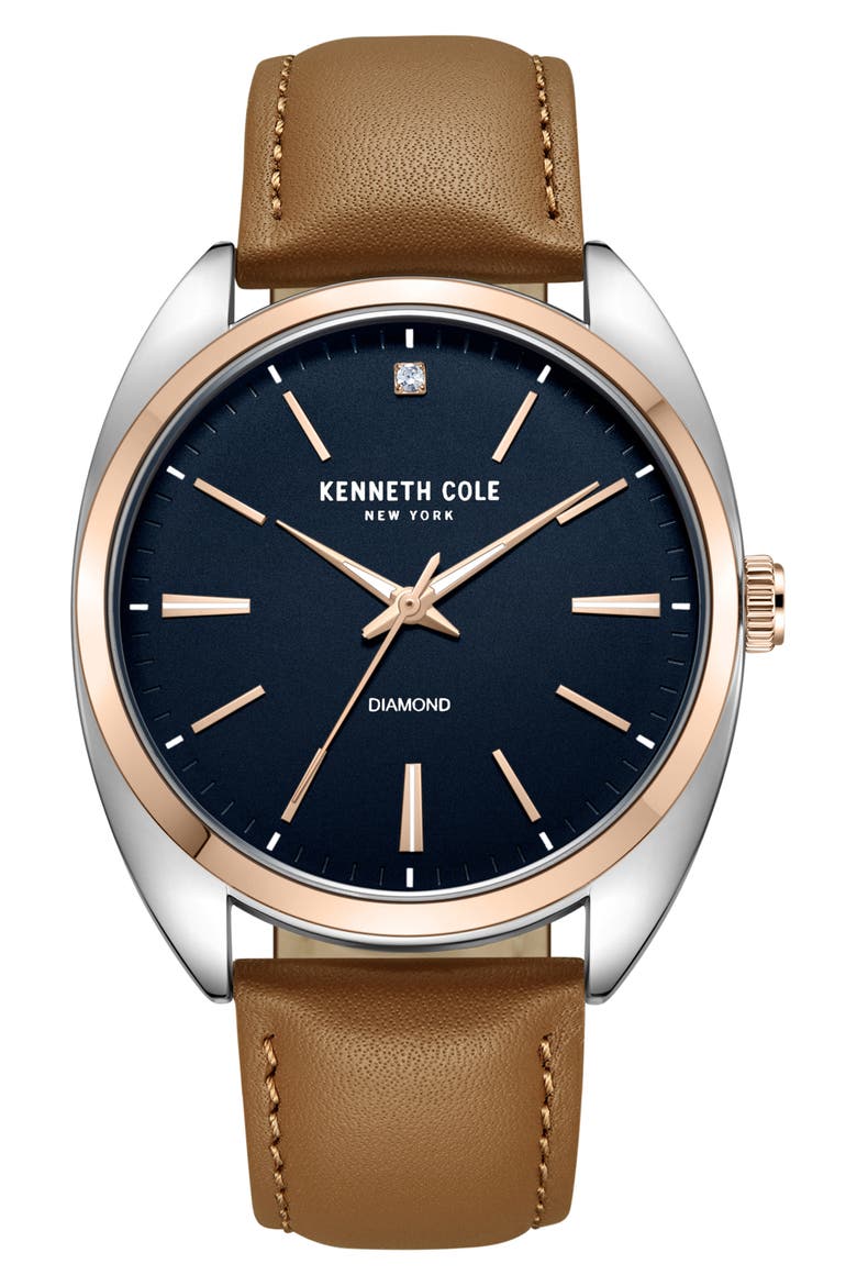 Three Hand Quartz Leather Strap Watch, 45mm, Main, color, TAN
