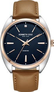 Kenneth Cole Three Hand Quartz Leather Strap Watch, 45mm