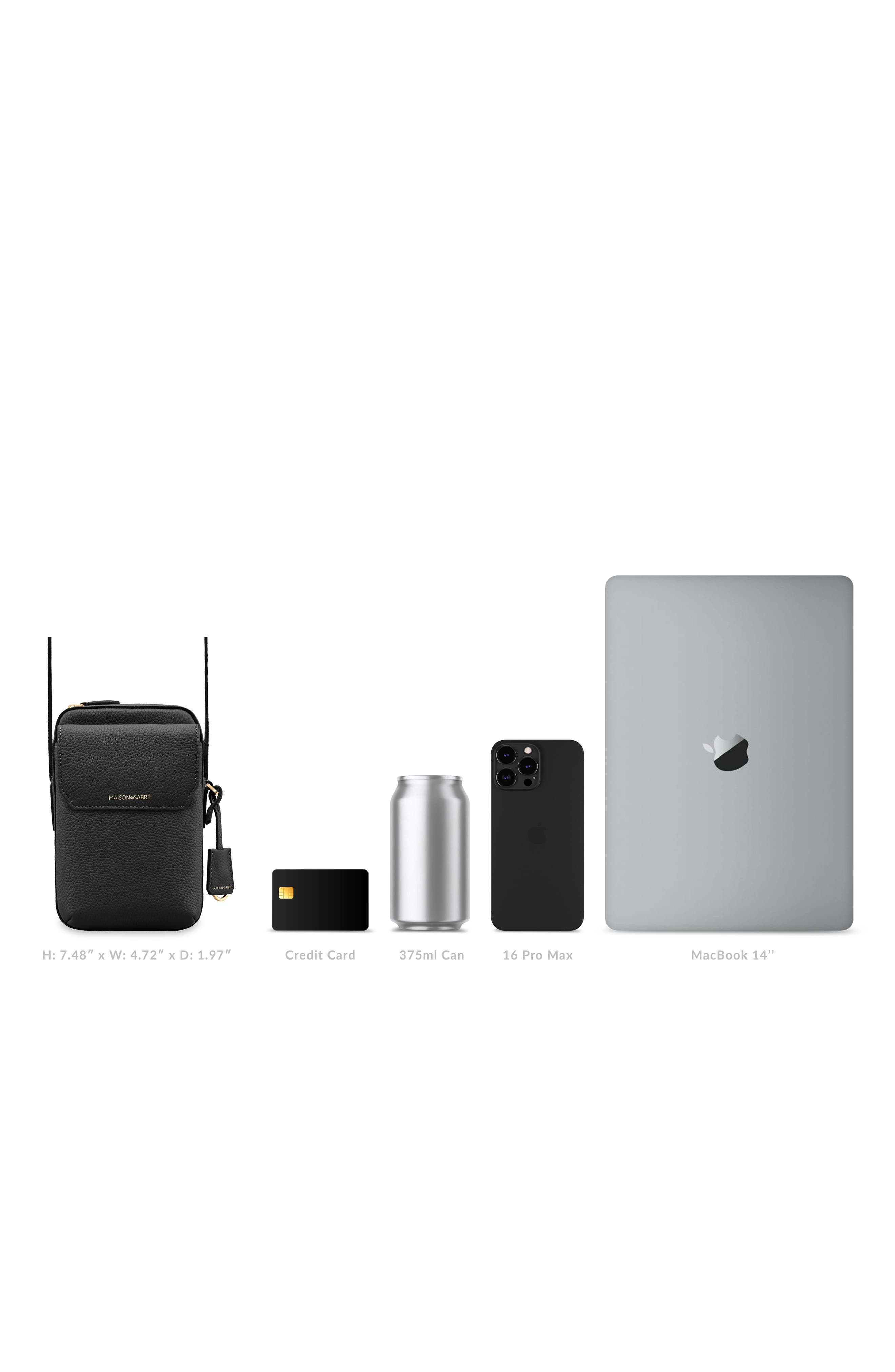 MAISON de SABRÉ Leather Zip Phone Pouch, Alternate, color, Black Caviar