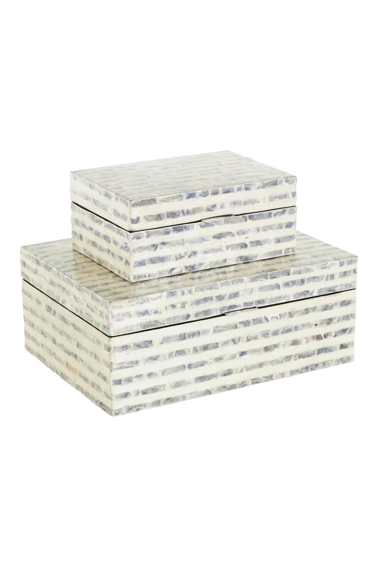 Contemporary Set of 2 Decorative Mother of Pearl Boxes, Main, color, CREAM