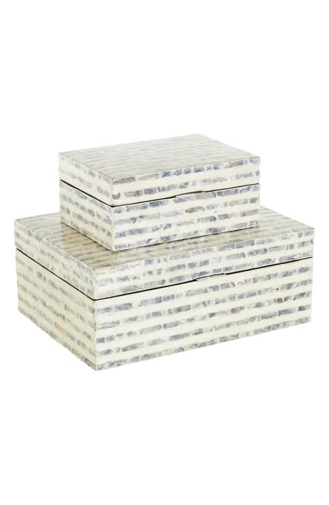 Contemporary Set of 2 Decorative Mother of Pearl Boxes