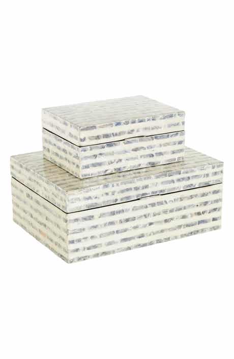 VIVIAN LUNE HOME Contemporary Set of 2 Decorative Mother of Pearl Boxes