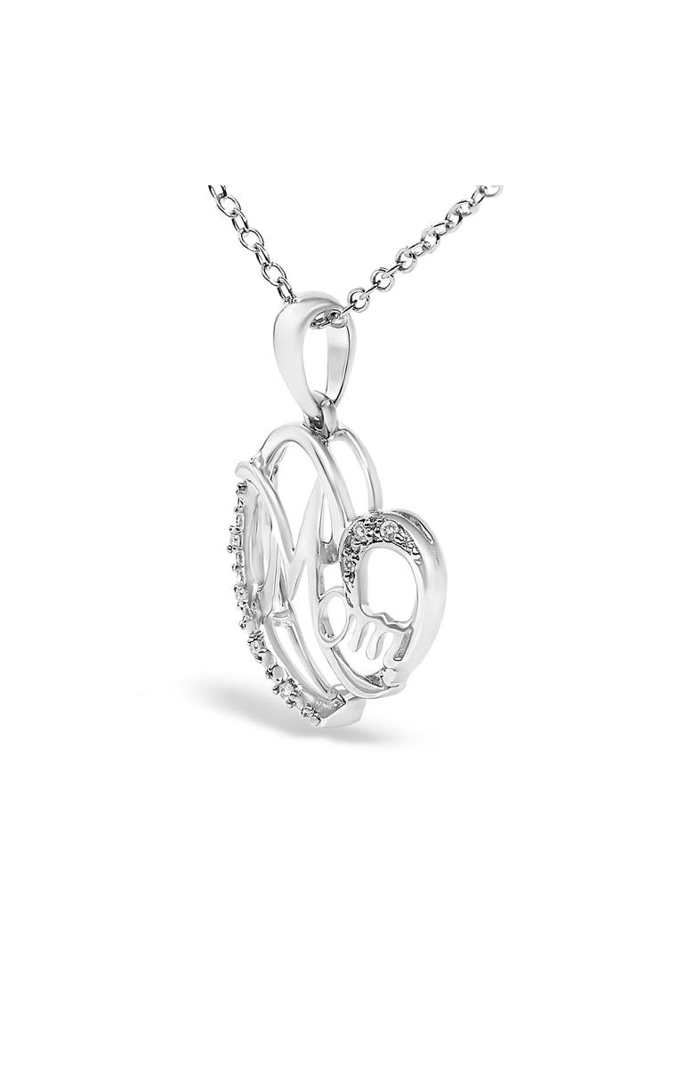 Haus of Brilliance Silver Cursive Mom Heart Diamond Accent Pendant Necklace, Alternate, color, White
