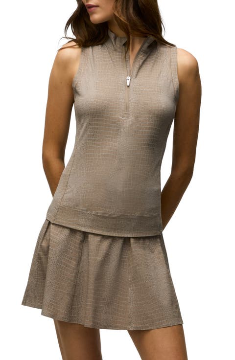 Halley Croc Embossed Quarter Zip Sleeveless Performance Top