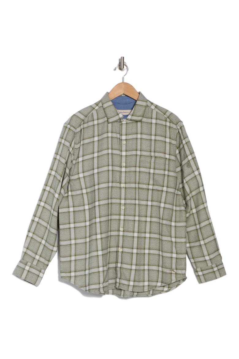 Beach Comber Plaid Twill Sport Shirt, Alternate, color, TEA LEAF