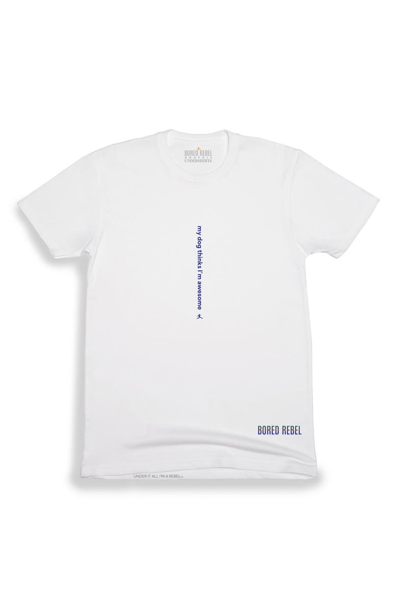 BORED REBEL My Dog Thinks I'm Awesome Crewneck Graphic Undershirt, Alternate, color, White