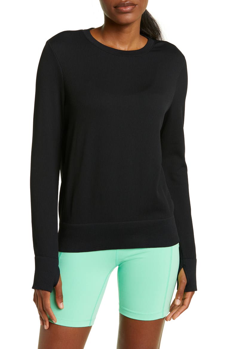 Women's Seamless Rib Sweatshirt, Main, color, BLACK