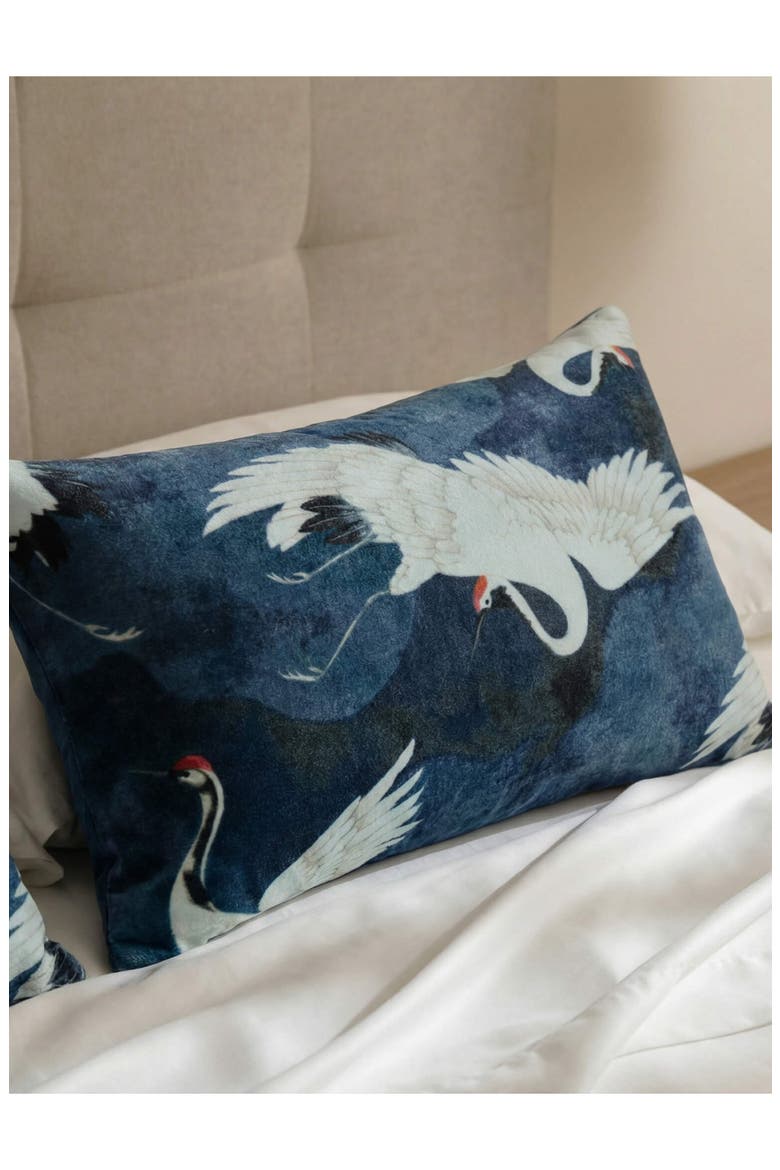 Small Crane In The Clouds Accent Pillow, Alternate, color, BARITONE BLUE