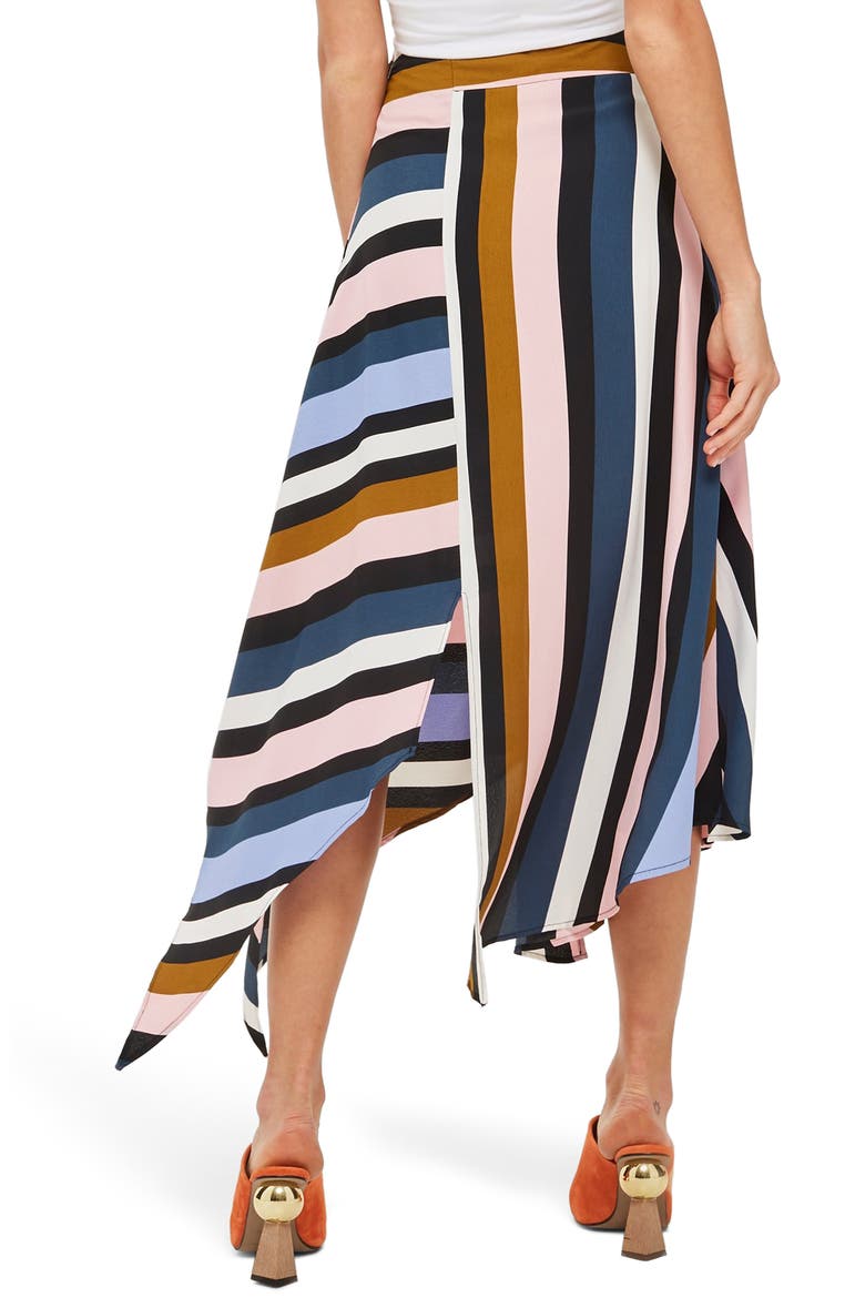 Multi Stripe Asymmetric Midi Skirt, Alternate, color, BLACK MULTI