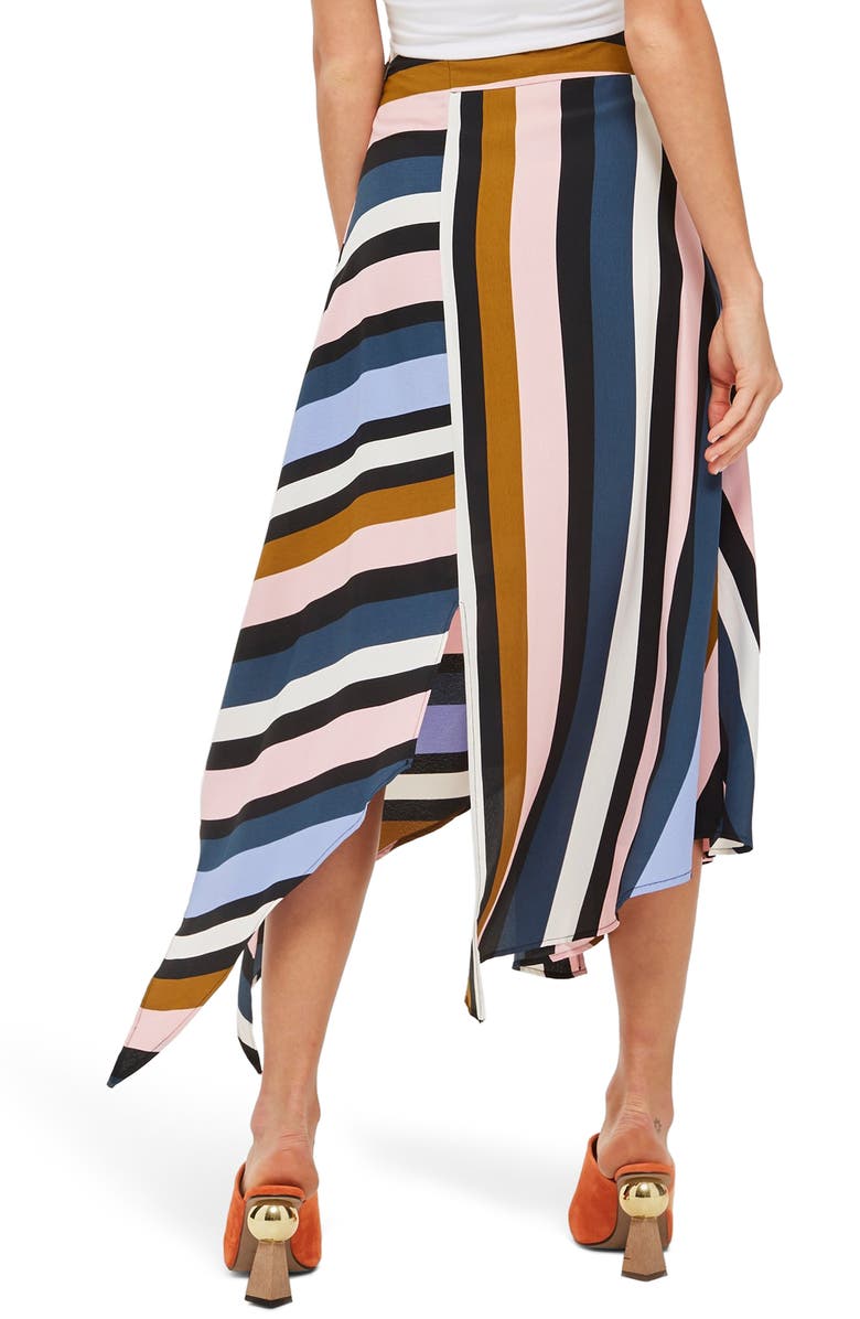 Topshop Multi Stripe Asymmetric Midi Skirt, Alternate, color, 