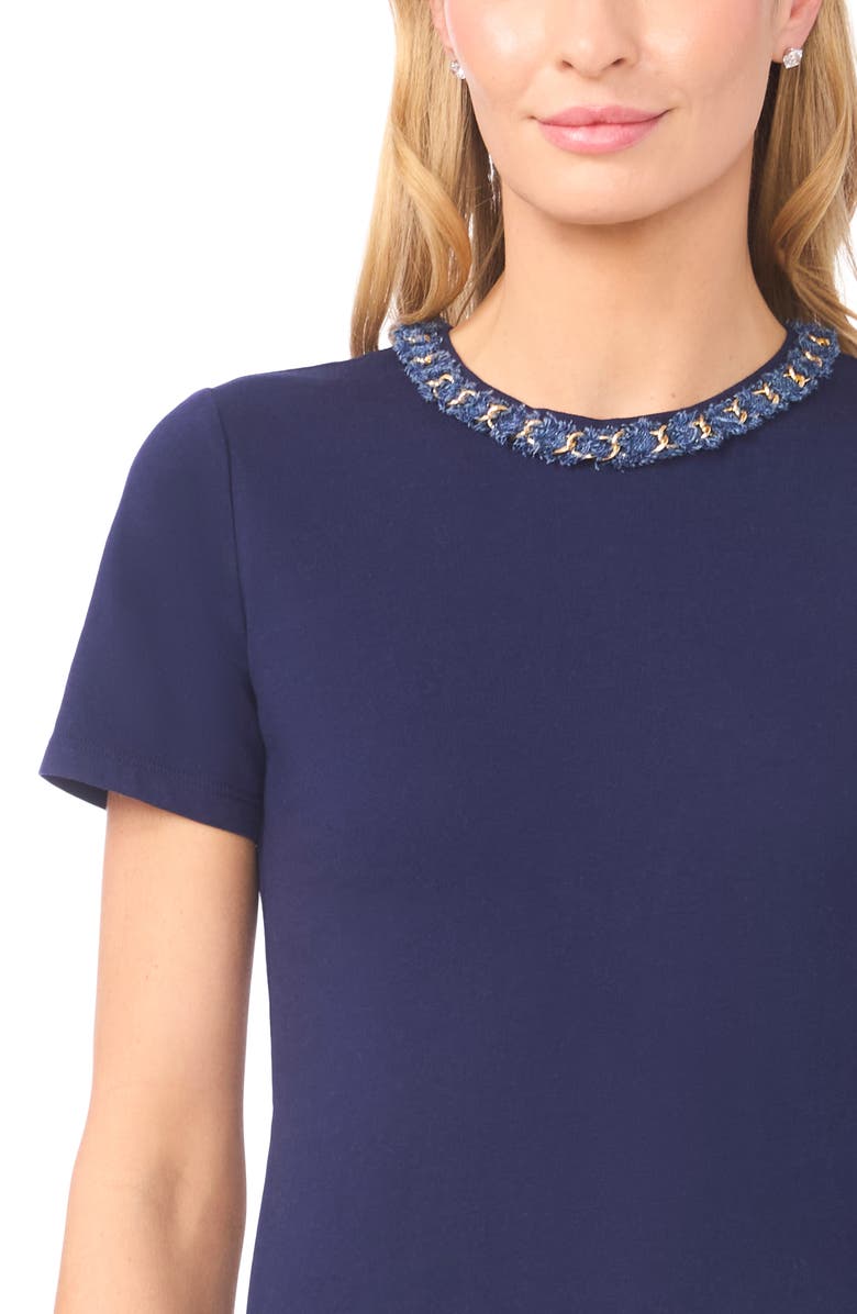 CeCe Denim Trim T-Shirt, Alternate, color, Classic Navy