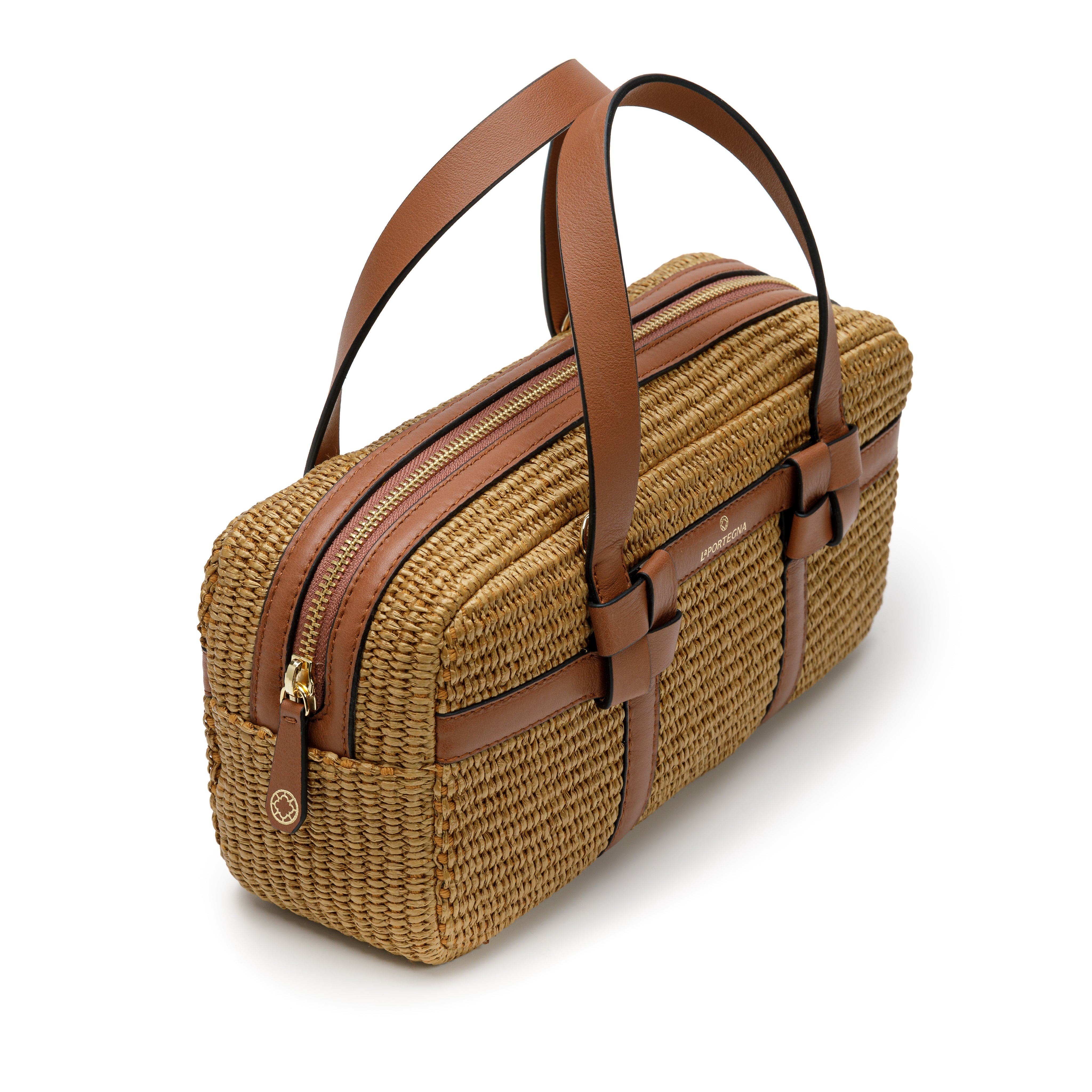 LA PORTEGNA Bibi Jute Bag With Shoulder Strap And Iconic Knots, Alternate, color, Light Brown