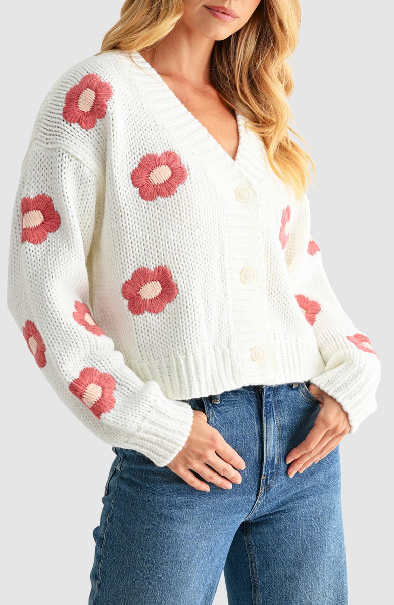 All in Favor Floral Embroidered Cardigan, Alternate, color, Cream Mauve