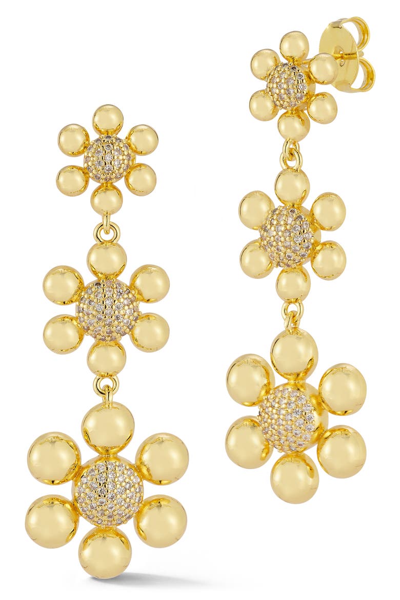 Pavé Cubic Zirconia Flower Drop Earrings, Main, color, GOLD