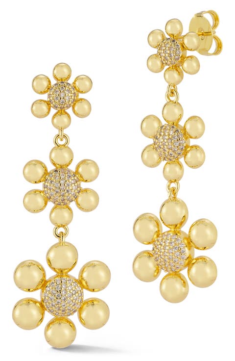 Pavé Cubic Zirconia Flower Drop Earrings