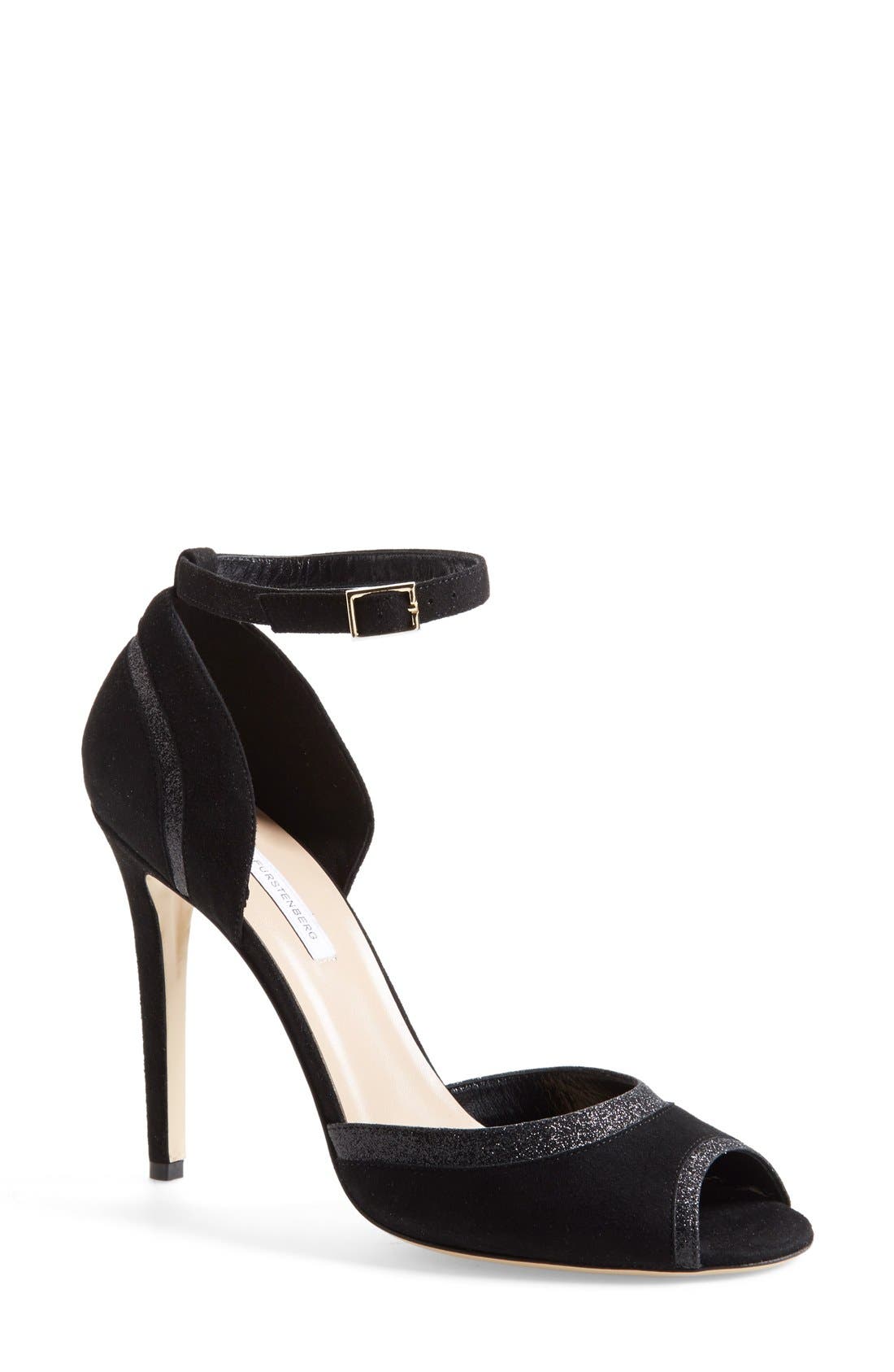 'Valentina' Sandal, Main, color, BLACK SUEDE