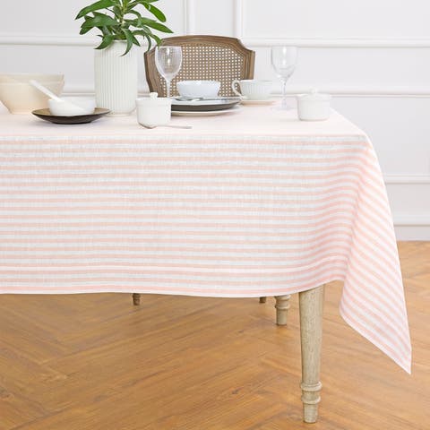 Linen Tablecloth for Spring and Easter - Amalfi Stripe, 60 x 108 Inch