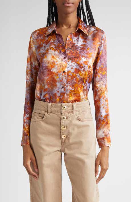 L'AGENCE Tyler Leaf Print Silk Button-Up Shirt
