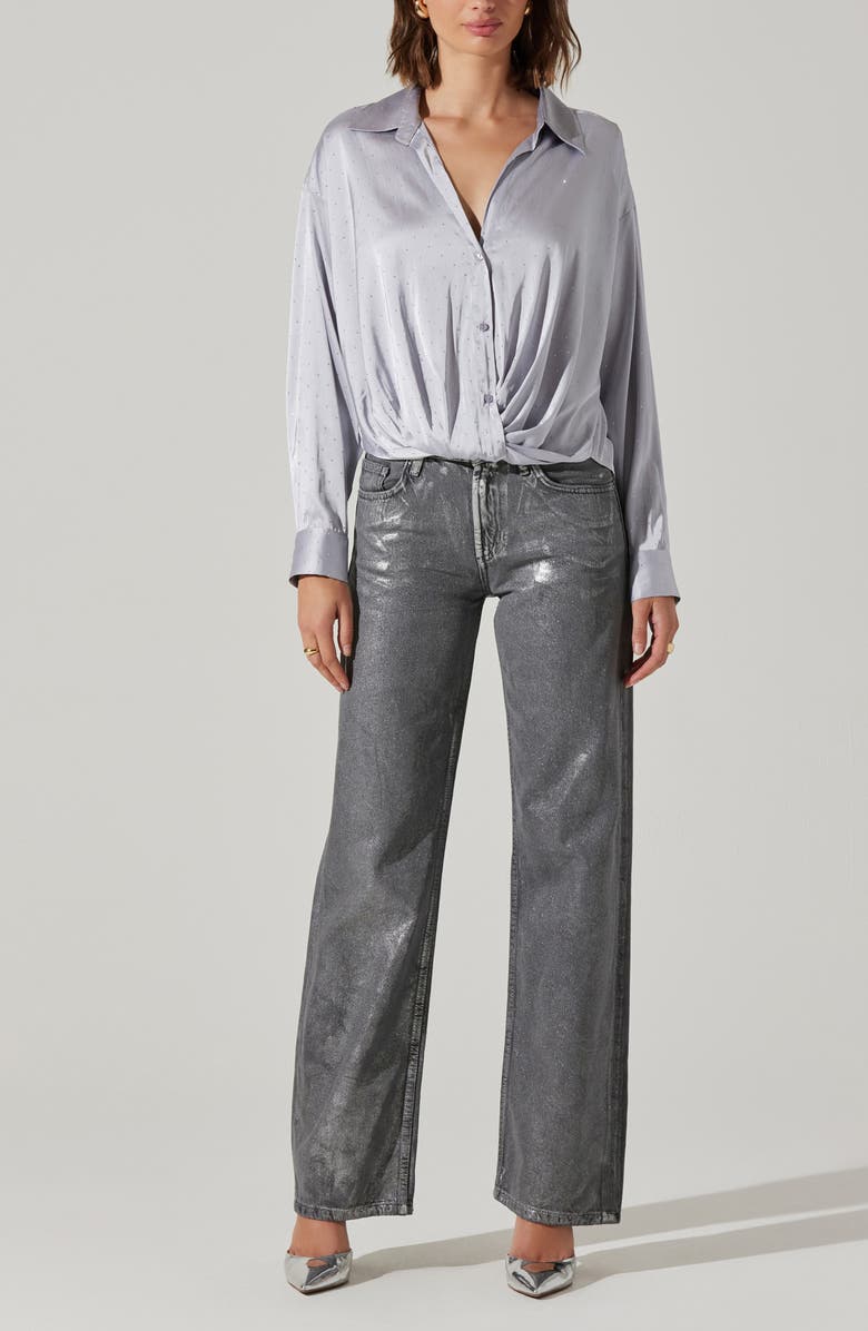 ASTR the Label Sebio Crystal Embellished Button-Up Shirt, Alternate, color, Silver