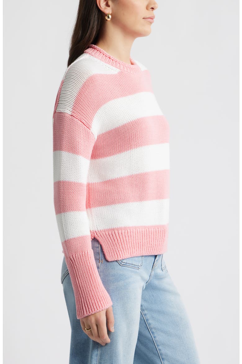 Stripe Roll Neck Cotton Sweater, Alternate, color, PINK DIANTHUS- WHITE STRIPE