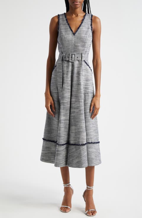 Tadi Metallic Fringe Tweed Dress