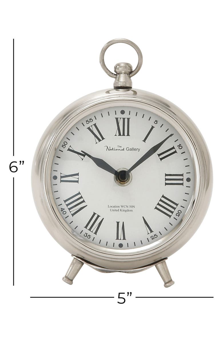 VIVIAN LUNE HOME Silvertone Stainless Steel Clock with Ring Top, Alternate, color,