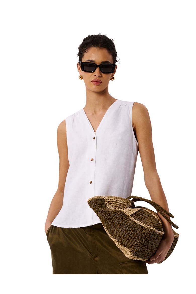 Laura Linen Button Up Tank Top, Main, color, White