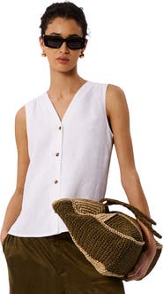Whistles Laura Linen Button Up Tank Top