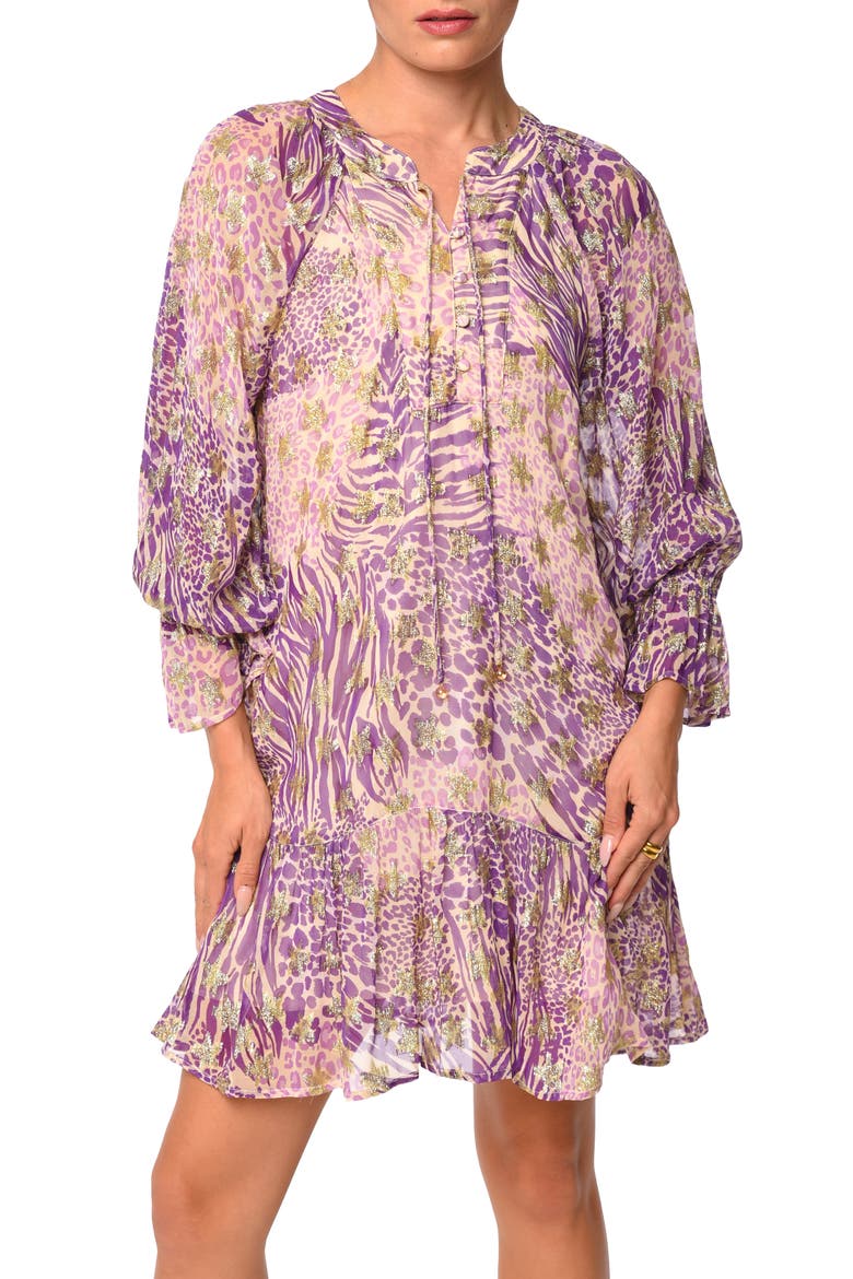 Harriet Metallic Star Animal Print Dress, Alternate, color, PURPLE