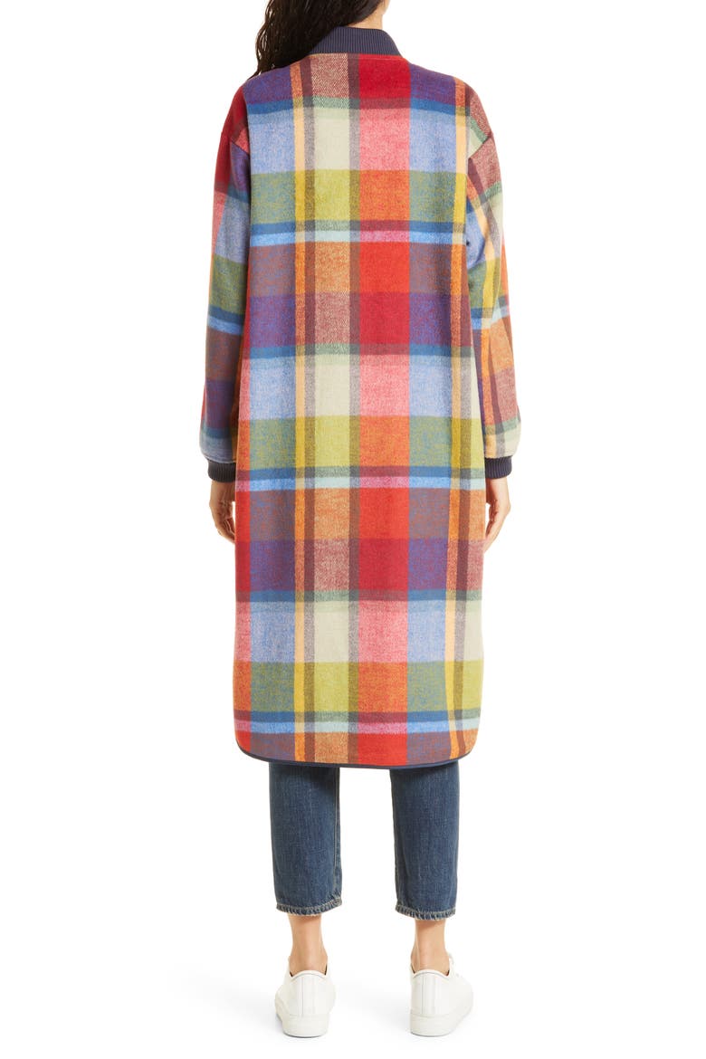 The Long Plaid Wool Blend Bomber Jacket, Alternate, color, BRIGHT MIXED PLAID