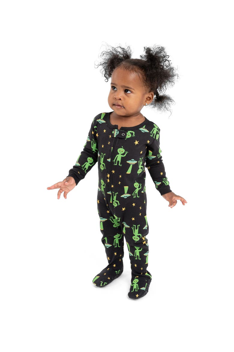 Footed Cotton Halloween Matching Family Pajamas, Fun Prints, Main, color, Alien