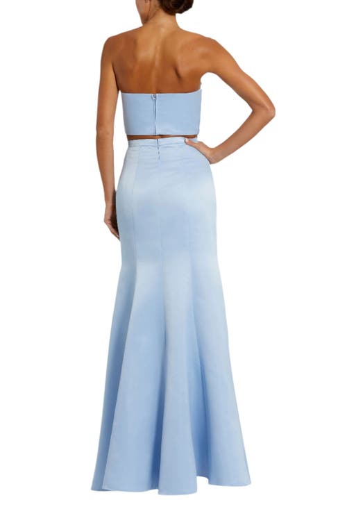 Mac Duggal Strapless Bow Top And Mermaid Skirt 2 Piece Set In Powder Blue