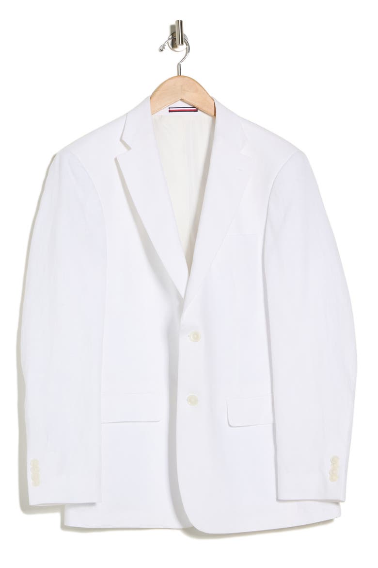 Two Button Notch Lapel Woven Linen Sport Coat, Alternate, color, WHITE SOLID