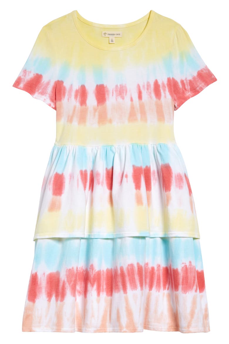 Kids' Tier Dress, Main, color, WHITE TIE DYE STRIPE