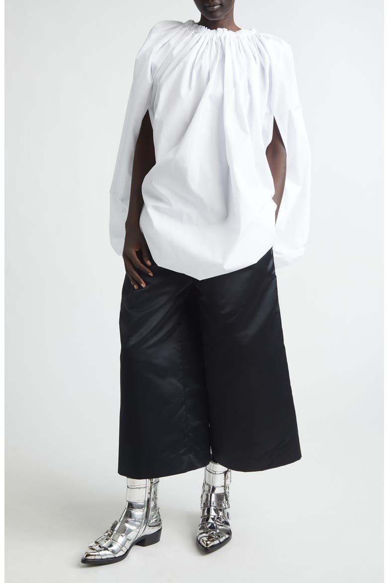 Gathered Cotton Broadcloth Cocoon Top, Alternate, color, WHITE