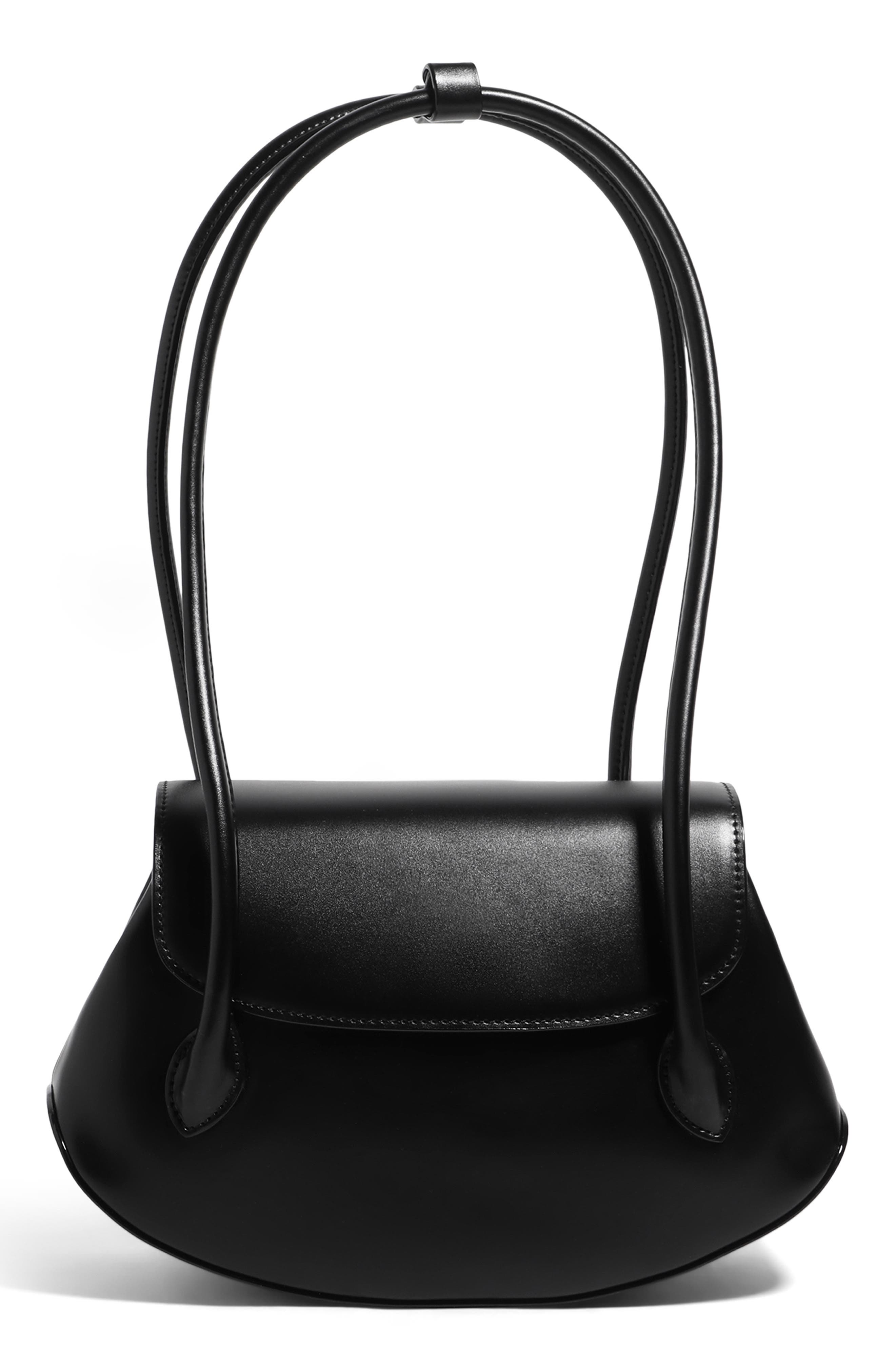 We Are Timeless Small Vegan Leather Shoulder Bag, Main, color, BLACK/ SILVER