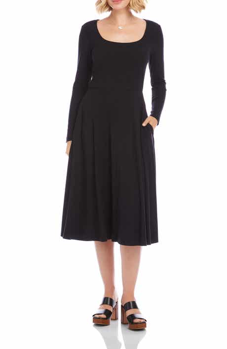 Long Sleeve Scoop Neck A-Line Jersey Dress