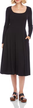 Karen Kane Long Sleeve Scoop Neck A-Line Jersey Dress