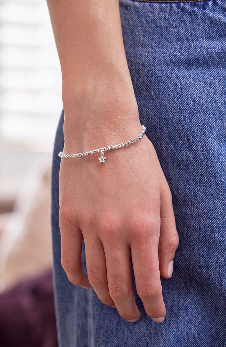 Estella Bartlett Sienna Cubic Zirconia Star Beaded Stretch Bracelet, Alternate, color, Silver