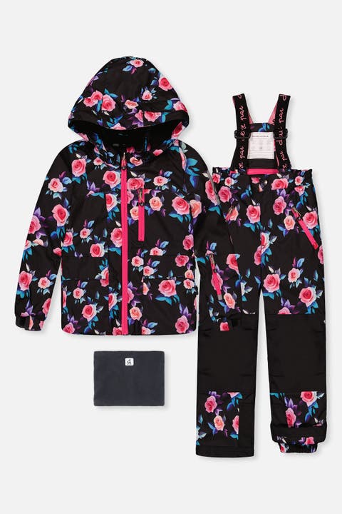 Floral Jacket & Foot Strap Pants Two Piece Snowsuit